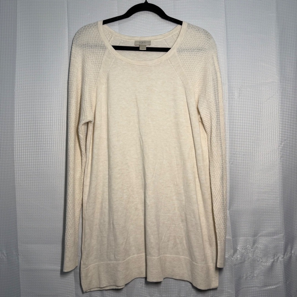 LOFT Outlet Tunic Sweater Large Cream Textured Raglan Sleeve